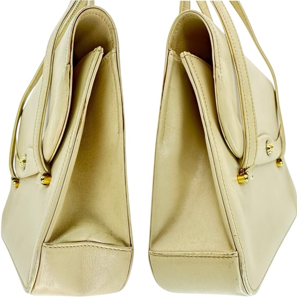 Authentic Gucci Ivory Hand Bag Gold Hardware Leather Vintage Double GG - Picture 5 of 12